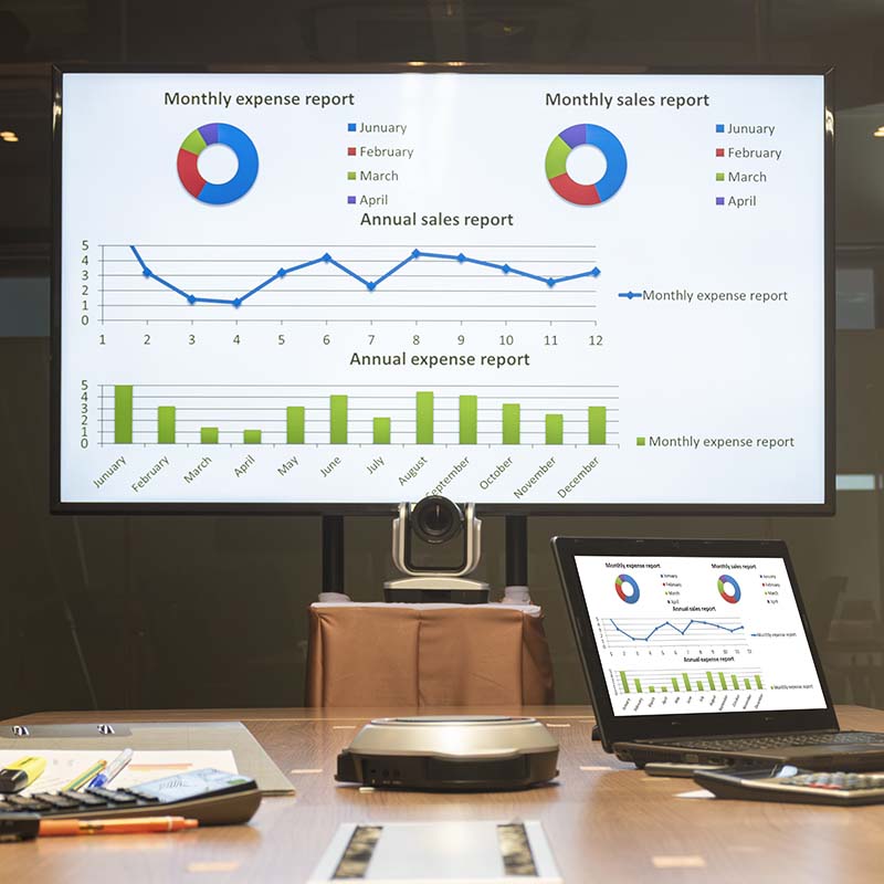 Video conferencing equipment in a meeting room